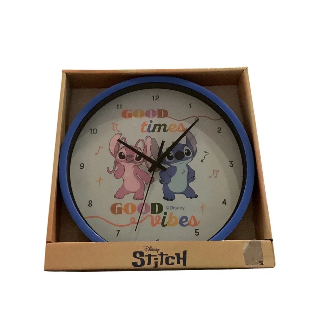 Disney Lilo & Stitch Wall Clock Angel Good Times Good Vibes Blue Nursery Decor‎